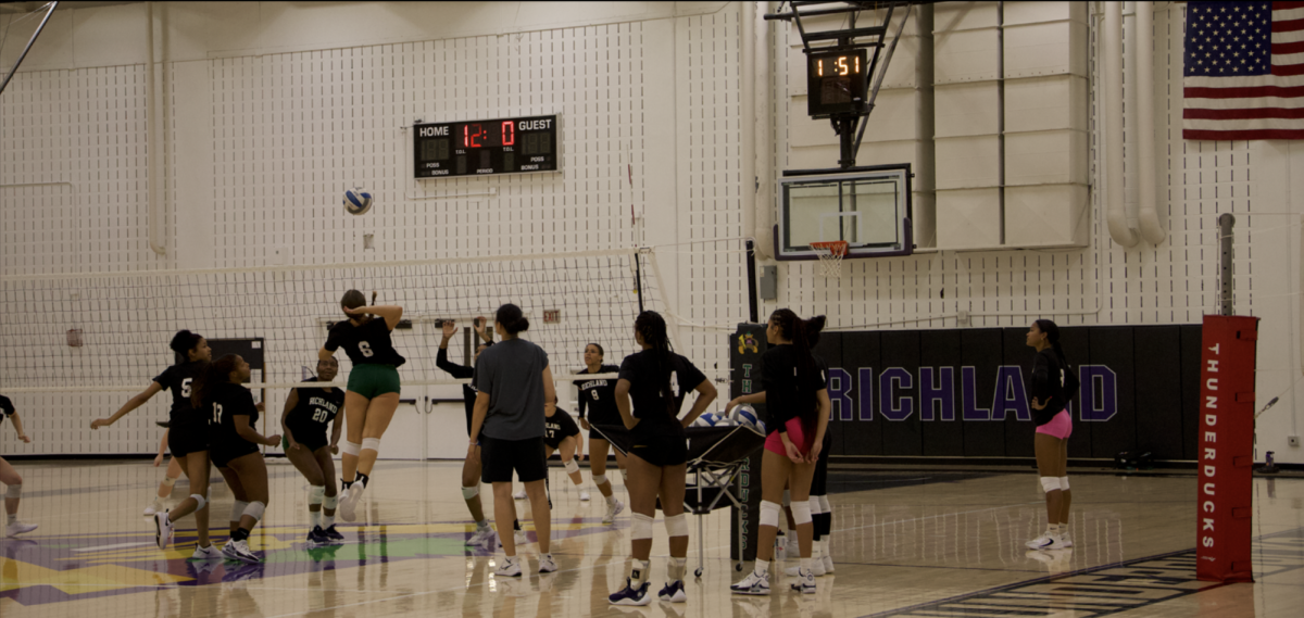 Women’s volleyball team practicing on the first day of the semester.